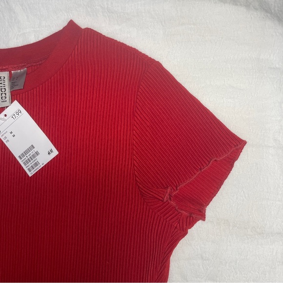H&M Red Ribbed Cropped Top - Medium - Picture 2 of 6